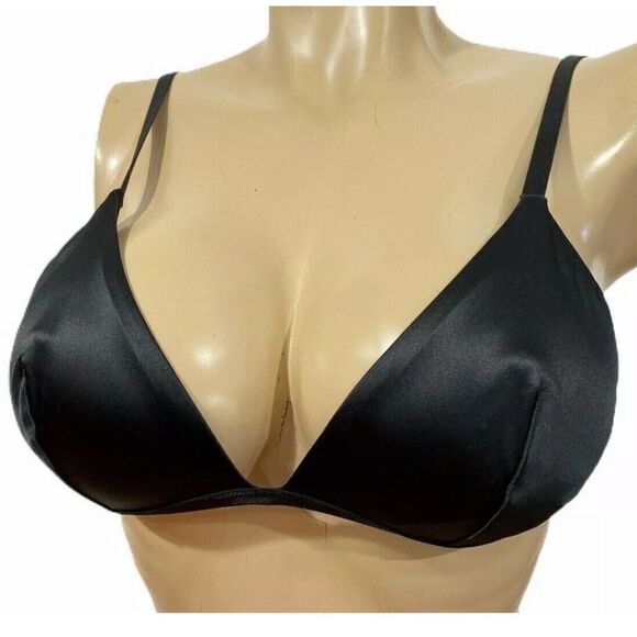 Victoria’s Secret LUXE Supersoft Satin triangle bralette bra black Large - Picture 2 of 5